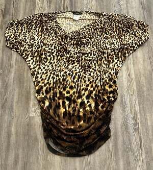 Carmen Marc Valvo Leopard Print Ruched Swim Coverup  M/L